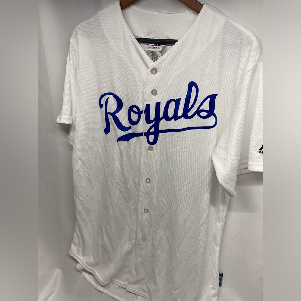 Majestic MLB Mens White Blue Kansas City Royals Jersey Size Medium